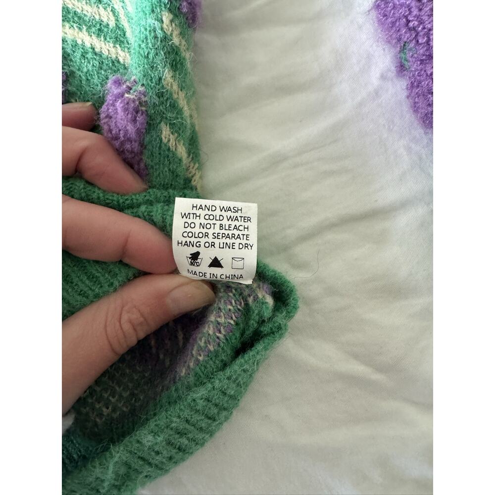 Green Purple Floral Knit Pullover Cottagecore Women's Sweater S/M - Picture 7 of 10